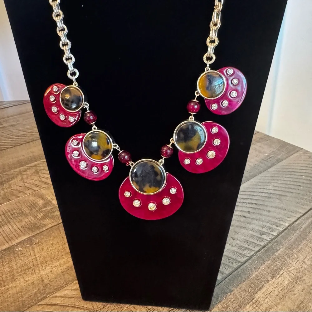 Chicos Faux Tortoise Shell Bib Shriz Hued Statement Necklace Rene Collection‎